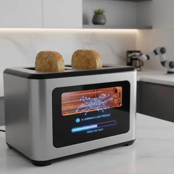 a futuristic smart toaster with AI learning user preferences for perfect toast