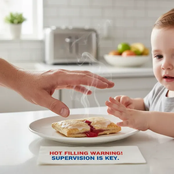 adult supervising child checking temperature of pop-tart before eating
