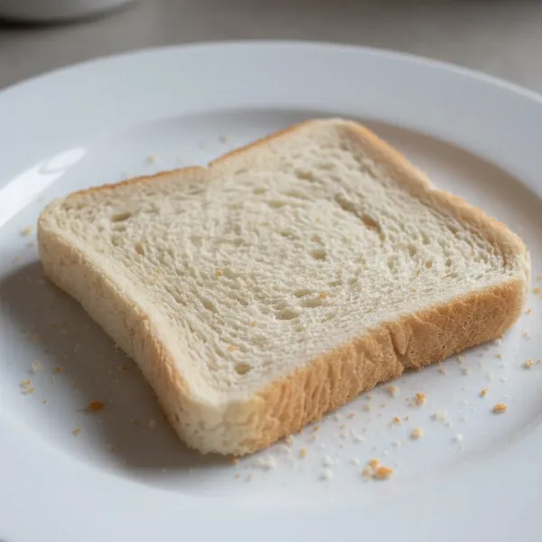 A piece of cold, dry, and unappetizing toast on a plate, looking unappealing and hard.