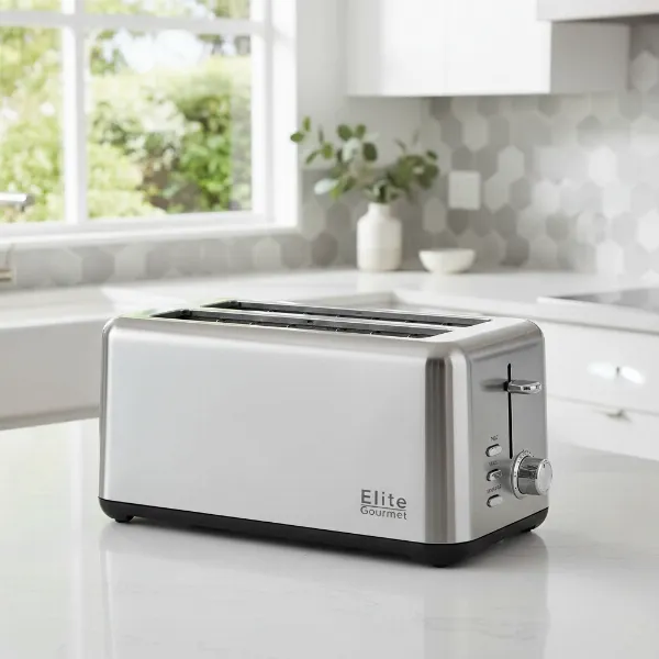 Elite Gourmet long slot 4-slice toaster stainless steel design countertop