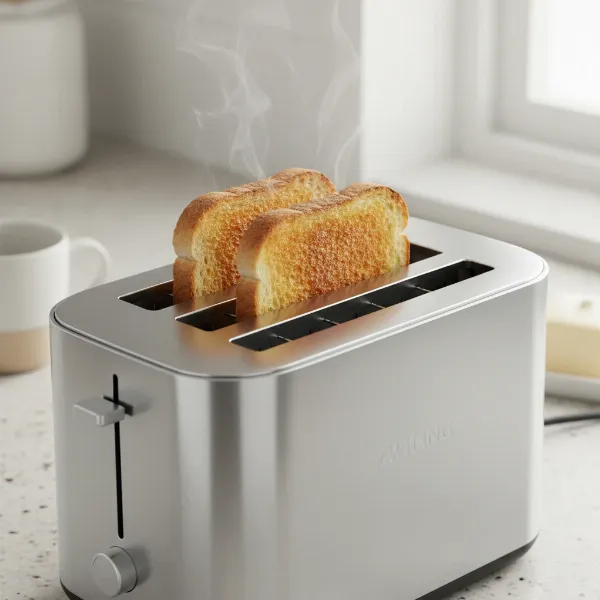 Perfectly golden-brown toast slices emerging from a Zwilling Enfinigy toaster.