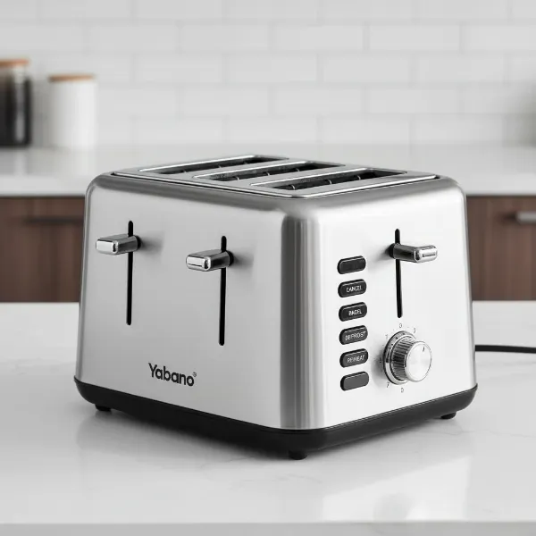 Yabano 4-slice toaster with multiple control buttons and extra-wide slots.