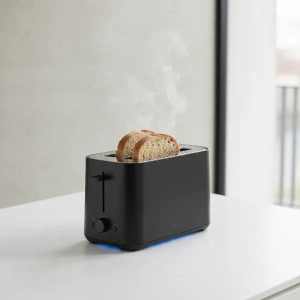 Zwilling Enfinigy 2-slice cool touch toaster on a modern kitchen counter.